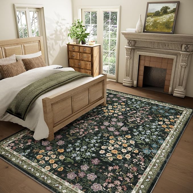 8x10 Area Rugs for Living Room: Washable Rug for Bedroom Vintage Stain Resistant Non Slip Low Pile Lightweight Soft Carpet for Kitchen Dining Room Farmhouse Kids Room Nursery Indoor