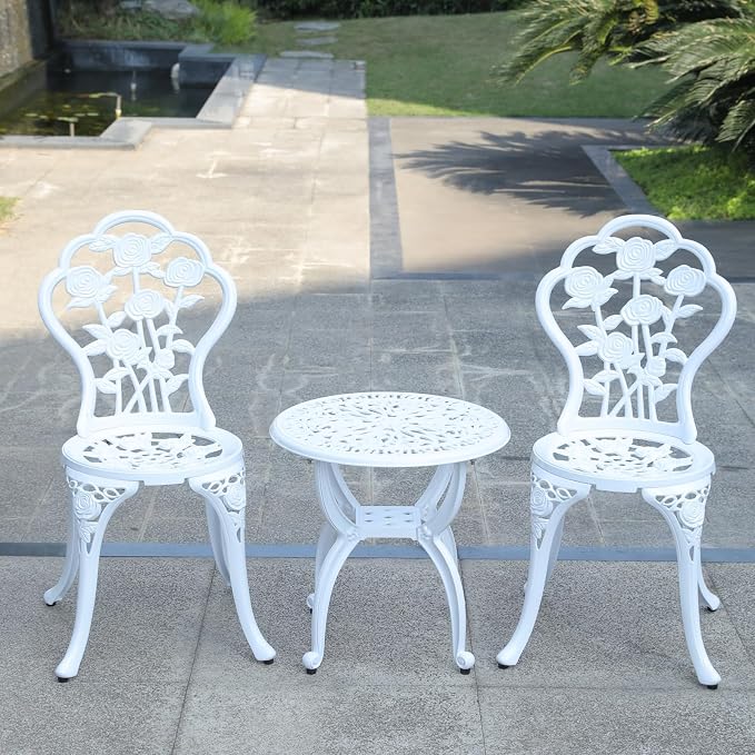 KAILI Outdoor Cast Aluminum Side Table Patio Side Table Backyard, Pool, Indoor, Easy Maintenance and Weather Resistant Coffee Table Porch Table Bistro Table (18.5round-White)