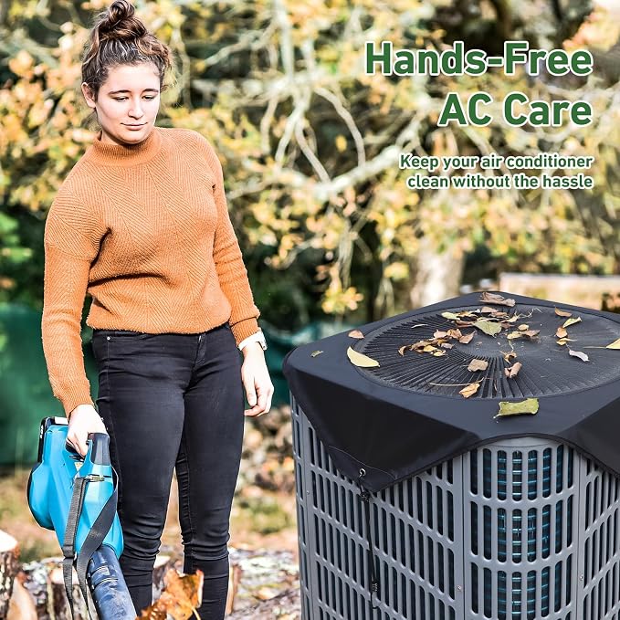 Central Air Conditioner Cover for Outside Winter, 28x28in Mesh and Oxford AC Covers for Outdoor Units, Universal Snow and Leaf Air Conditioning Cover