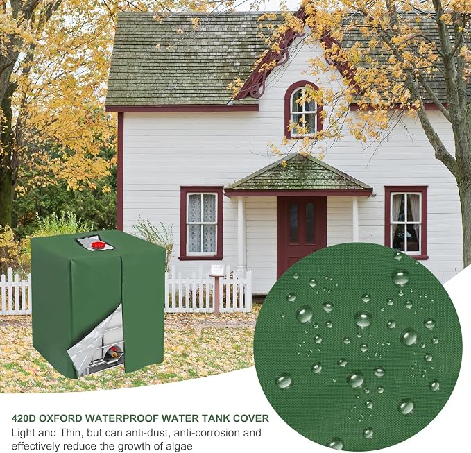 PATIKIL IBC Tote Cover 275 Gallon 420D Fabric Sunshade Waterproof Water Tank Protective Cover with Zipper for 1000L Outdoor Garden Water Ton Rain Barrel, Green (120 * 116 * 100cm)