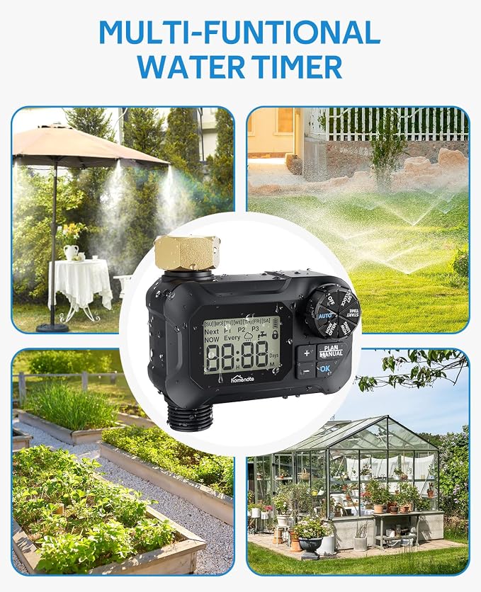 homenote Automatic Misting Cooling System with Timer, 46FT Misting Line, 10 Brass Nozzles, and 3/4" Brass Adapter for Patio Cooling and Garden Watering