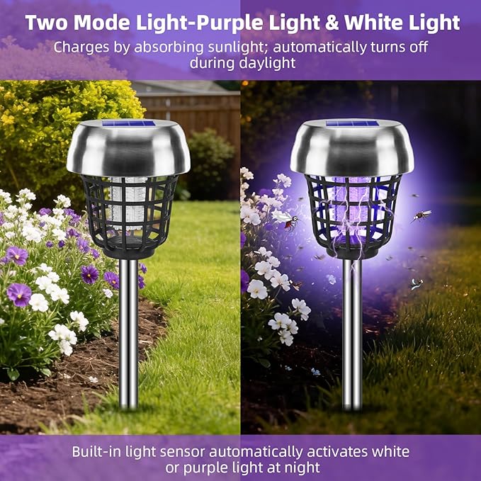 2026 Solar Powered Bug Zapper Outdoor, Mosquito Killer IP65 Waterproof, Mosquito Repellent Outdoor for Patio Yard Garden Farm, Fly Traps Gnat Zapper for Small Flying Insect Bug Fly Gnat(4)