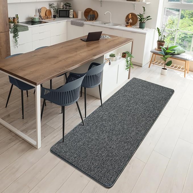 Chicrug Memory Foam 2x8 Runner Rugs for Hallway Entryway Bedroom | Low-Pile Long Carpet Runner Rug for Kitchen, Kids Rug for Bedside Dorm Room Decor, Dark Grey and White