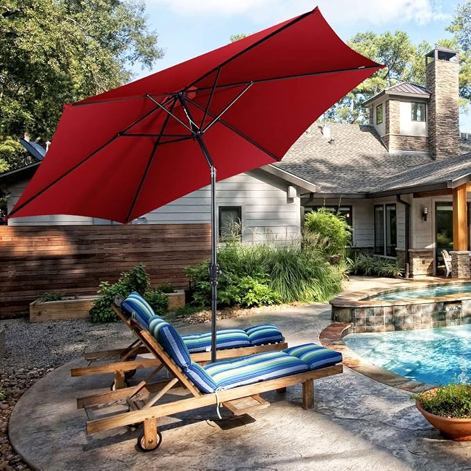 Giantex 10ft Outdoor Patio Umbrella, Market Table umbrella w/Tilt Adjustment and Crank, 180G Polyester, Garden Canopy for Deck Backyard Pool Indoor Outdoor
