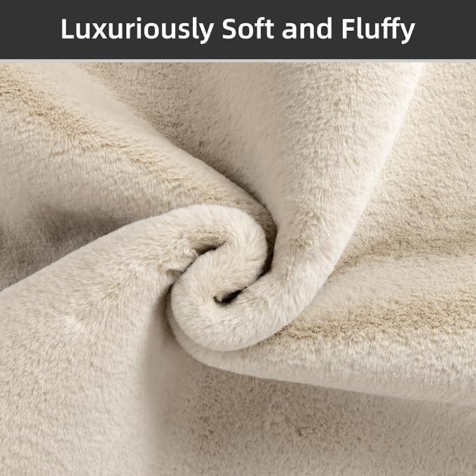 SHACOS Ultra Soft 6x9 Faux Rabbit Fur Rug for Living Room, Non Slip Washable Dense Pile Area Rugs, Fluffy Cozy Indoor Floor Mat Modern Carpet for Bedroom Dining Room Kids Room Dorm, Beige