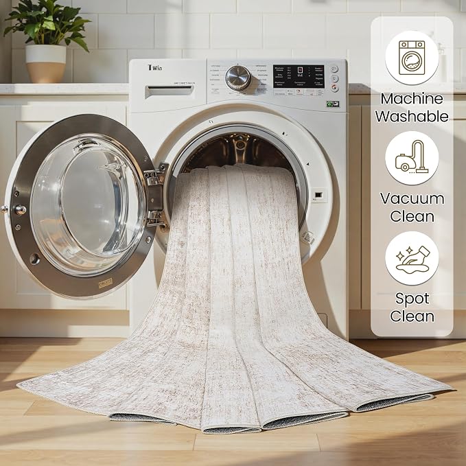 Washable 6x9 Abstract Beige Area Rugs for Living Room | Large Modern Neutral Rugs Soft Non Slip Stain Resistant Low Pile Carpet Dining Room Bedroom Indoor Nursery Home Office