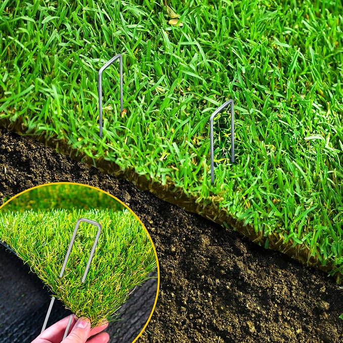 CEWOR 22 Pack Landscape Staples 6 Inch, Galvanized 11 Gauge Garden Stakes SOD Pins U-Shaped Tent Stakes Yard Plant Cover Stakes Ground Staples for Landscaping Fabric, Lawn, Turf, Fence