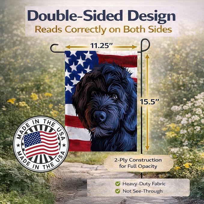 Caroline's Treasures CK6661GF Portuguese Water Dog American Flag Garden Flag Mailbox Flag Decorative Yard Flag Banner Outside Patio Artwork Yard Flower Beds, Garden Size, Multicolor