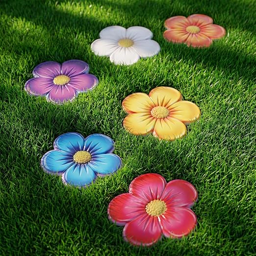 Landical 6 Pack Decorative Stepping Stones for Garden 10 Inch Cement Flower Stepping Stones Decoration for Patio Walkway Yard Outdoor(Classical)
