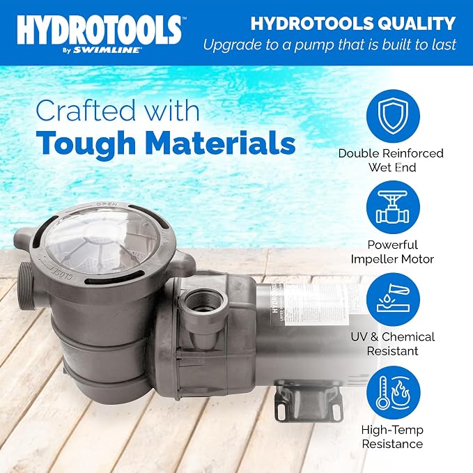 SWIMLINE HYDROTOOLS Above-Ground Pool Motor Pump, Hydro-Flo 1 HP w/ 5280 GPH, Vertical | Above-ground Pool Pump, 1.0 HP, 5, 280 GPH, Vertical Discharge, Strainer Basket, 115V, Single-speed, Quiet, DOE-certified