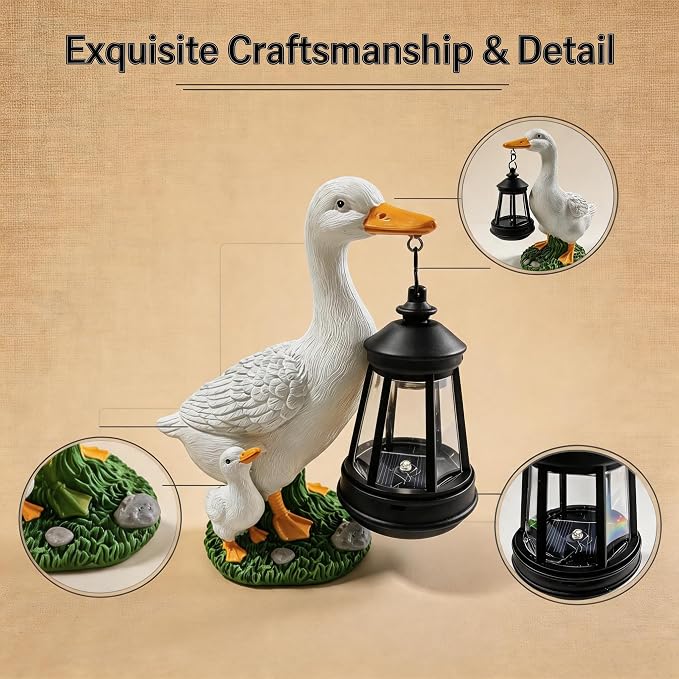 Solar Duck Statue & Lantern, Mother&Baby Resin Light, Outdoor Gift for Mom | Provides Gentle Nighttime Illumination, Creates Warm Cozy Yard Atmosphere, Heartfelt Mother's Day Present