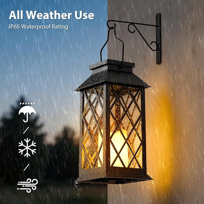 Otdair Solar Lanterns Outdoor Waterproof, 4 Pack 8.62" Solar Lantern with Glass Retro LED Flickering Flameless Candle, Lanterns Decorative Outdoor for Gift, Yard, Garden, Patio, Balcony, Porch, Party