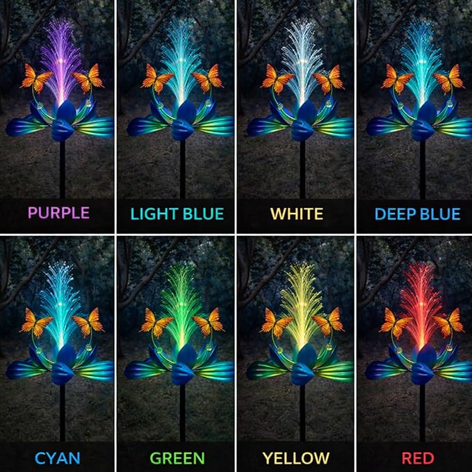 Solar Wind Spinner Outdoor, 49" Lotus Flower & Butterfly Metal Wind Spinner with Color-Changing Fiber Optic Solar Lights, Kinetic Garden Windmill Yard Art for Lawn Patio Pathway Decor