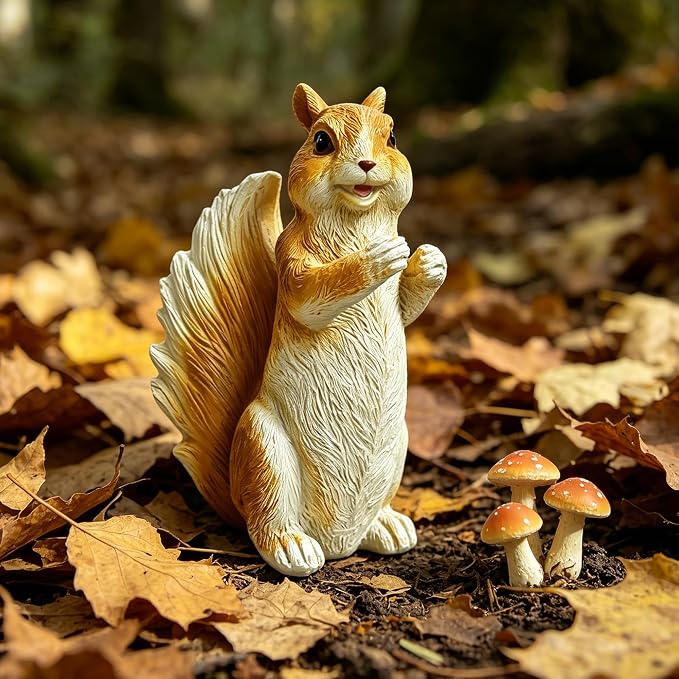 Cute Outdoor Resin Squirrel Statue Garden Decor - IP65 Waterproof Squirrel Sculpture, Unique Outdoor Decor, for Lawn and Garden Ornaments