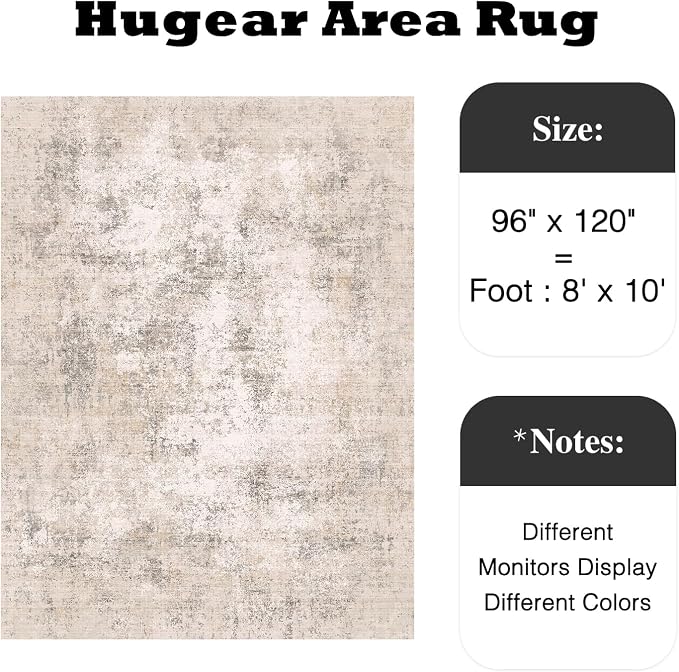 8x10 Beige Modern Abstract Washable Area Rug for Living Room | Low Pile, Non Slip, Modern Abstract Style, Soft Large Area Rug for Living Room, Bedroom, Dining Room, Office, Home Decor