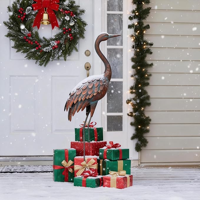 chisheen Outdoor Garden Crane Statues and Sculptures Metal Yard Art Statue for Garden Decoration Large Size
