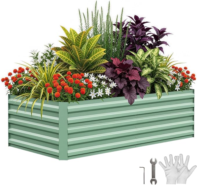 Garvee 8x4x2ft Galvanized Raised Garden Bed Outdoor,Rust-Resistant Raised Garden Beds for Gardening, Easy Assembly Outdoor Garden Box & Planters, Green