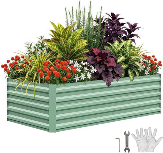 Garvee 8x4x2ft Galvanized Raised Garden Bed Outdoor,Rust-Resistant Raised Garden Beds for Gardening, Easy Assembly Outdoor Garden Box & Planters, Green