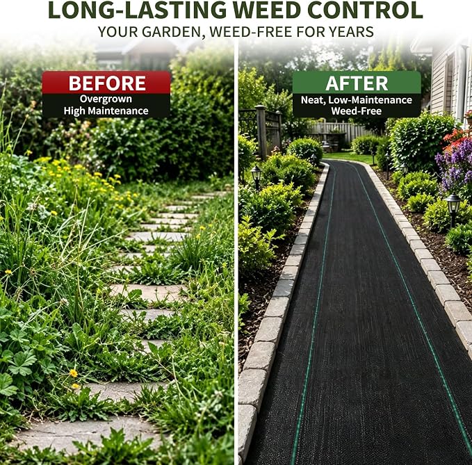 EXTRAEASY 17 in (1.4 ft) x 100 ft Landscape Fabric Weed Barrier, 3.2 oz Heavy Duty Woven Weed Blocker, Ground Cover Geotextile Fabric for Under Gravel, Garden Bed Liner & Pathways