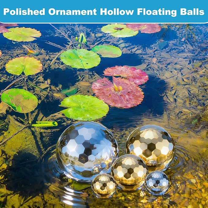 M METERXITY 1-Pack Garden Gazing Globes Ball Sculptures Diamond 6 Inch 304 Stainless Steel Hollow Mirror Reflective Floating Ball for Garden/Pond/Home/Yard Outdoor Decoration [Gold]