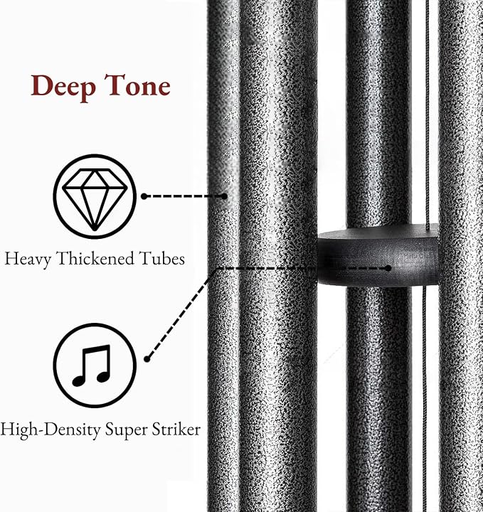 Wind Chimes for Outside Deep Tone, 38" Large WindChimes with 6 Tubes, 100% Rustproof Aluminum, Memorial Gift or Garden Patio Porch and Outdoor Décor(Silver)