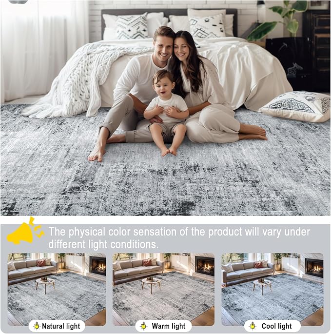 PLHXFR 8x10 Area Rug Living Room: Modern Abstract Washable Carpet Black | For Bedroom Dining Room Farmhouse Nursery Home,Machine washable,Non Slip,Large Soft Neutral,Stain Resistant, Indoor Floor