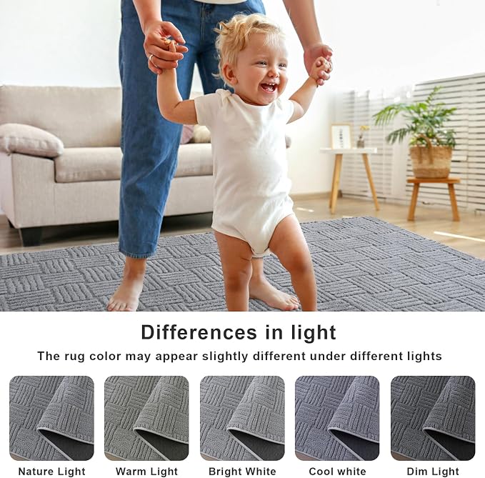 Grey Washable Shag Area Rug for Living Room, 6x9 Modern Geometric Non Slip Bedroom Rugs, Fluffy Soft Thick Carpet for Boys Kids Room, Dorm, Office, and Home Decor