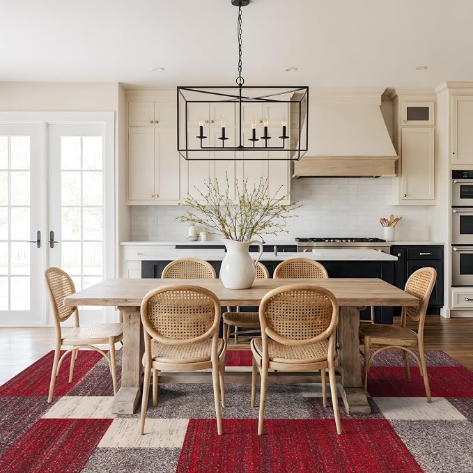 Rugshop Geometric Boxes Non-Slip Modern Large Area Rug Red 7'10" x 10' | Non-Shedding, Rectangular, Size 7'10" x 10', Living Room, Bedroom, Dining Room, Home Office, Kitchen, Entryway, Hallway