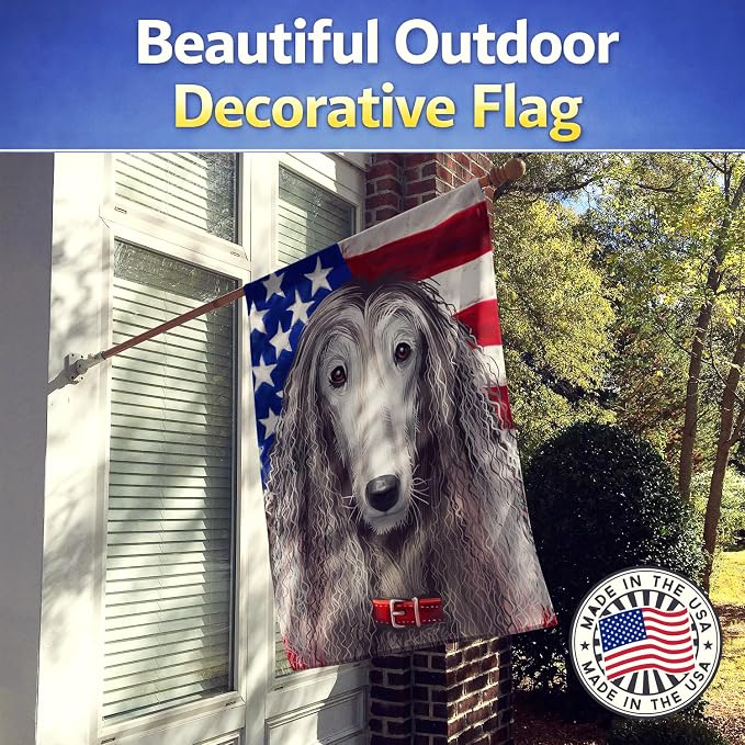 Caroline's Treasures CK6383CHF Afghan Hound American Flag House Flag Large Porch Sleeve Pole Decorative Outside Yard Banner Artwork Wall Hanging, Polyester, House Size, Multicolor