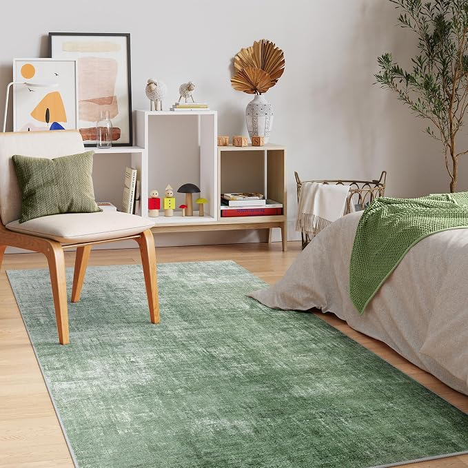 Lahome Green 6x9 Area Rugs Boho Washable Rugs for Living Room, Modern Abstract Rugs for Bedroom, Ombre Non-Slip Throw Dining Room Rug Carpet for Playroom Office Nursery(6'x9',Green)