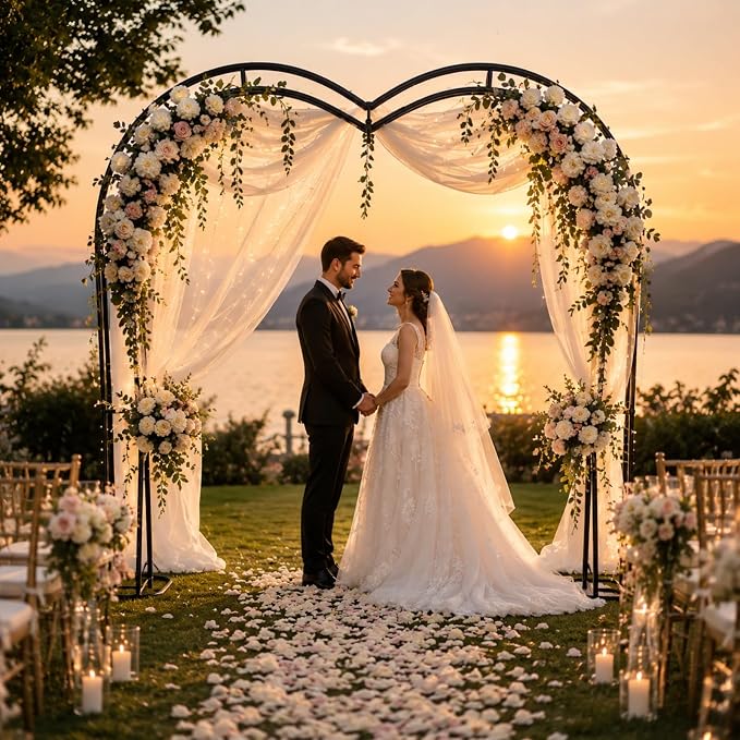 Black Heavy Duty Metal Garden Arch Trellis for Climbing Plants, Decorative Archway Wedding Arch Frame for Patio, Backyard, Patio, Lawn, Pathway (Black, Heart)