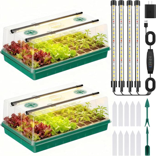 Seed Starter Trays with Grow Lights, Grow Lights for Seed Starting Kit, Timming Set, Indoor Plant Growing Kit for Gardeners, Germination Trays Kits, Gardening Gifts for Women, Mom Gifts