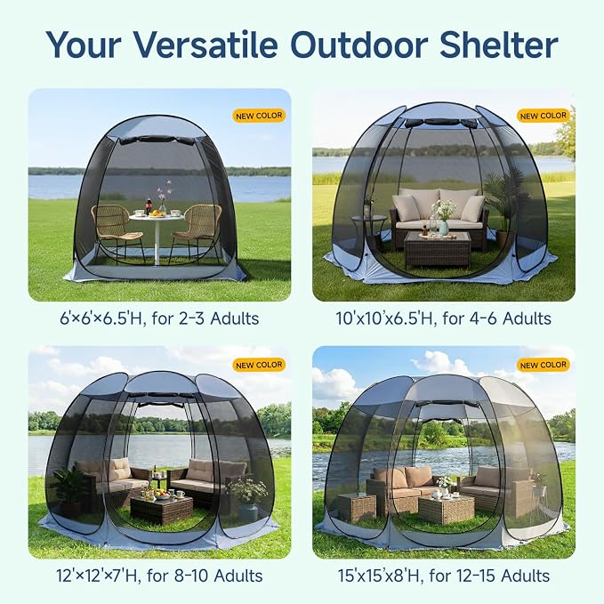 Alvantor Pop Up Screen House Tent, Instant Outdoor Gazebo with Mosquito Netting & UPF 50+ Sun Protection, Portable Canopy Shelter for Patio, Backyard, Camping (2-10 Person)