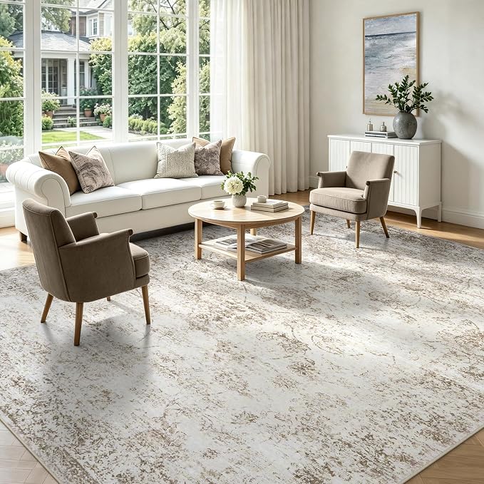 8x10 Washable Area Rug Modern Abstract for Living Room Bedroom Beige | Soft Indoor Carpet,Anti-skid Backing,Water Repellent,Non-shedding, Suitable for bedroom dining farmhouse nursery home office
