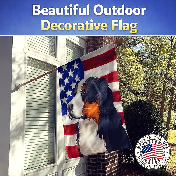 Caroline's Treasures CK6433CHF Bernese Mountain Dog American Flag House Flag Large Porch Sleeve Pole Decorative Outside Yard Banner Artwork Wall Hanging, Polyester, House Size, Multicolor