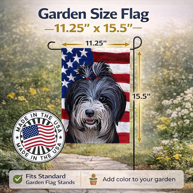 Caroline's Treasures CK6740GF Tibetan Terrier American Flag Garden Flag Mailbox Flag Decorative Yard Flag Banner Outside Patio Artwork Yard Flower Beds, Garden Size, Multicolor