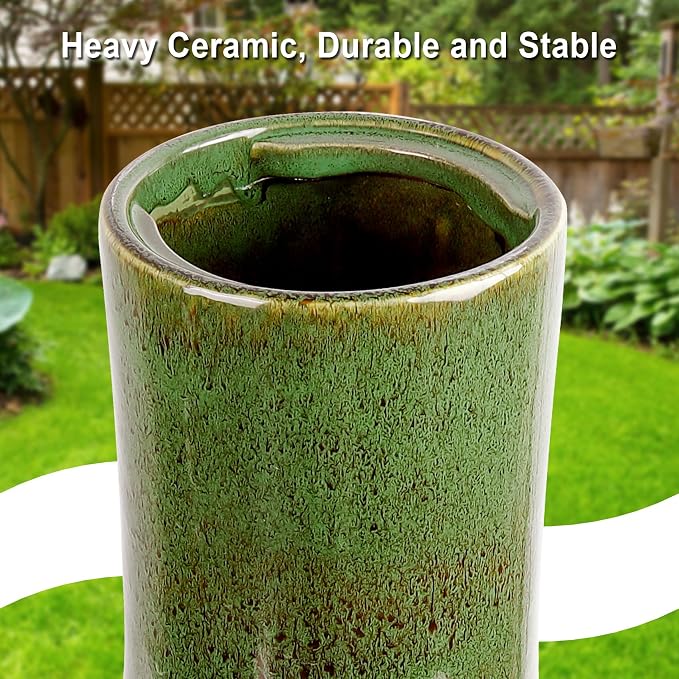 Ceramic Bird Bath for Outdoors, 21.5" Tall Heavy Duty Bird Bath, Outdoor Garden and Patio Décor - Green