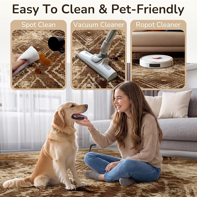 9'x12' Washable Area Rug for Living Room Bedroom Cow Print | Soft Western No Slip Low Pile Print Foldable Indoor for Kitchen Dining Room