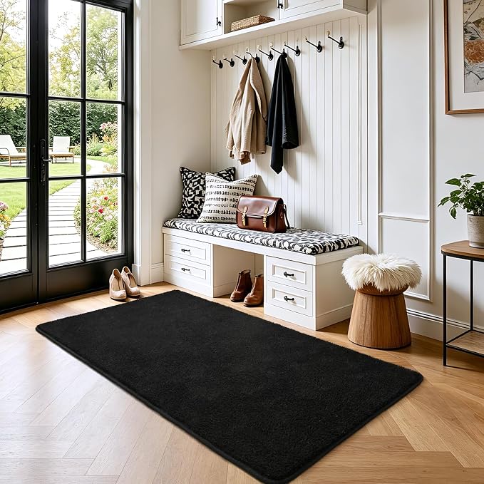 Keeko 2x3 Area Rugs for Living Room,Soft Washable Memory Foam Bedroom Rug | Indoor Throw Rug Low Pile Minimalist Non Slip Carpet for Kids Nursery Classroom Dorm Room Home Decor Black