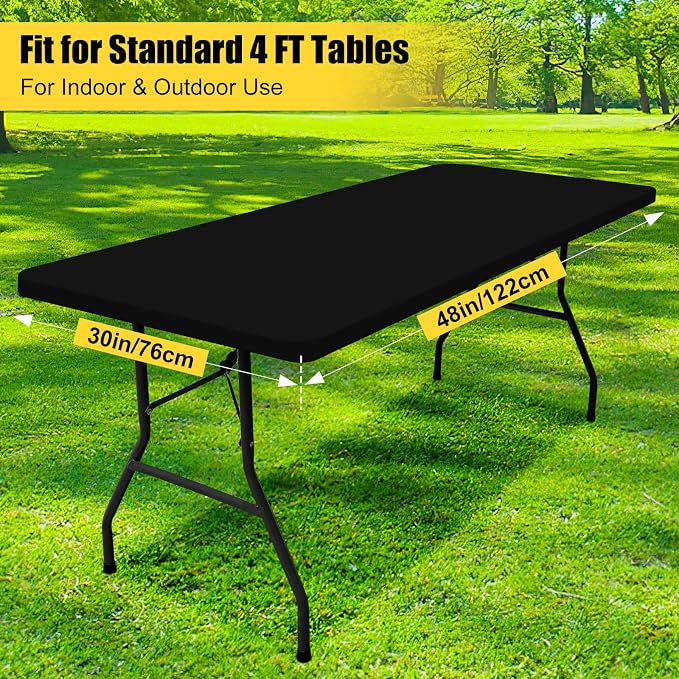 Smiry 6 Pack Rectangle Picnic Table Cloth, Waterproof Elastic Fitted Tablecloths, Washable Polyester Rectangular Patio Table Cover for Camping, Indoor and Outdoor (Black, 30"x48")