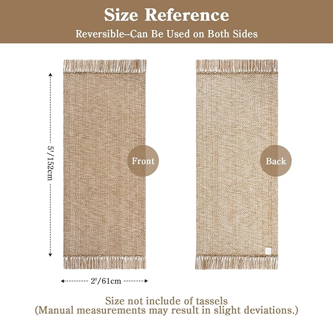 Bathroom Runner Rug, 2' x 5' Modern Farmhouse Kitchen Rugs | Hand-Woven Entryway Rugs Runners for Hallway, Tan/Cream Boho Washable Laundry Carpet, Indoor Front Door Mat for Bedroom Patio