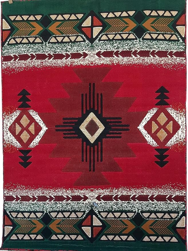 YHSF South West Native American Area Rug C318 - Easy Clean, Thick, Soft, Durable Native Tribal American Indian Inspired Rug for Bedroom/Living Room and More - Red, 8 Feet x 10 Feet