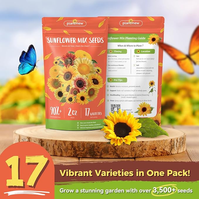 Sunflower Seeds for Planting | 3000+ Giant Mammoth Heirloom Bulk Seeds in 2oz Packet | High Germination, Open Pollinated, Attracts Pollinators for Home & Outdoor Gardens