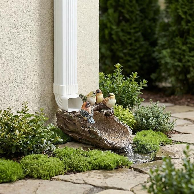 Gutter Downspout Extension Decoration Splash Block Outdoor Statues Garden Decor, 11.4" L x 6.9" W Four Birds Gutter Downspout Garden Robin Bird Sculpture Rain Concrete Pond Accessory, Gift for Mom