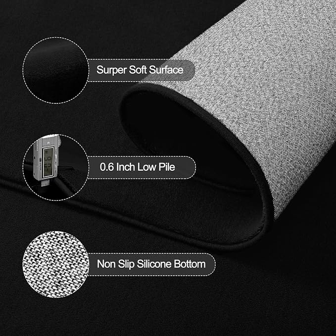 Vasofe 6x9 Black Rug, Large Rugs for Living Room Bedroom, Washable Area Rug | Modern Non-Slip Rug, Low Pile Indoor Soft Thickened Memory Foam Carpets for Boys Girls Room Apartment Classroom Dorm Decor