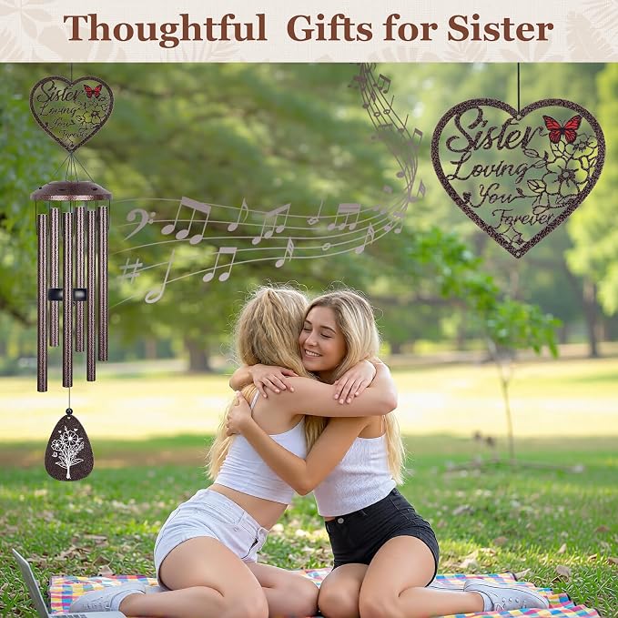 YHmall Sisters Gifts, 36 Inch Wind Chimes for Outside, Sister Birthday Gifts from Sisters in Law Brother, Large Memorial Windchimes Gift for Birthday, Wedding, Graduation and Housewarming