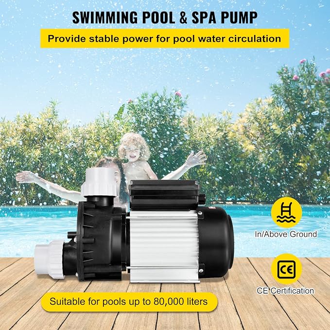 VEVOR Pool Spa Pump Above Ground 1/2 HP 110V Hot Tub 0.37KW Water Circulation Swimming Pool Pump