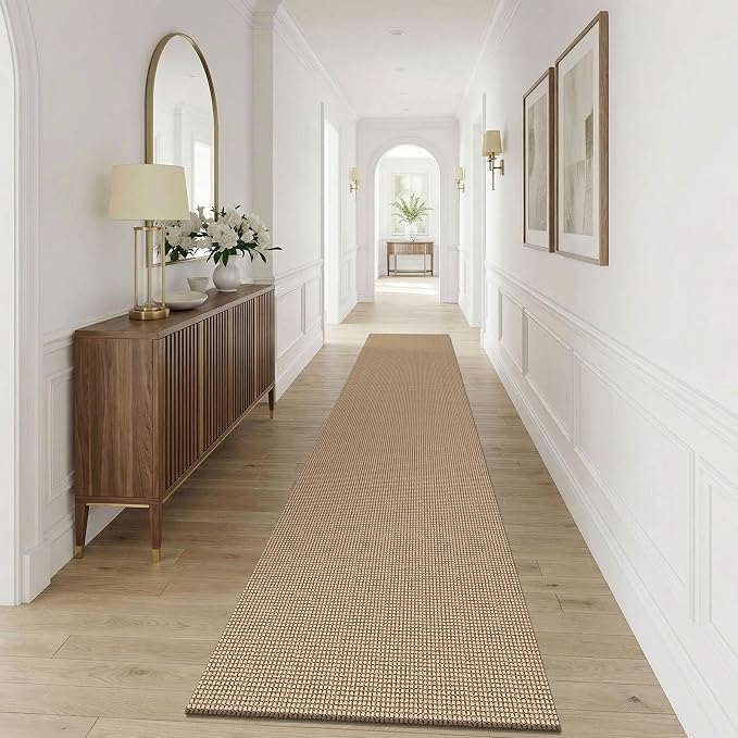 KOZYFLY Boho 2.5'x12' Runners Rugs for Hallway, Long Washable Runner Rug, Woven Non Slip Kitchen Runner, Braided Entryway Rug, Floor Carpet for Entry, Aisle, Hall, Orange Beige/Tan/Brown