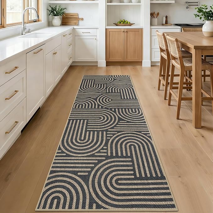 Garvee 2x6 Modern Abstract Kitchen Rugs Washable Rugs for Hallway | Black Rainbow Area Rug Stain Resistant Easy Cleaning Throw Rugs Low Pile Floor Cover for Bedroom Laundry