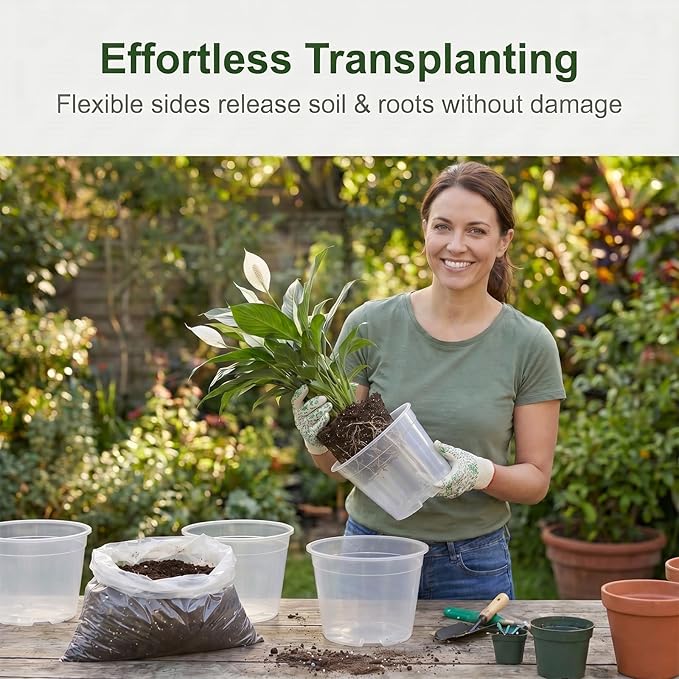 1 Gallon Clear Nursery Pots 15 Pack, 7 Inch Plastic Plant Pots with Drainage Holes, Transparent Planters for Root Monitoring, Seedlings, Succulents, Flower, Indoor Outdoor